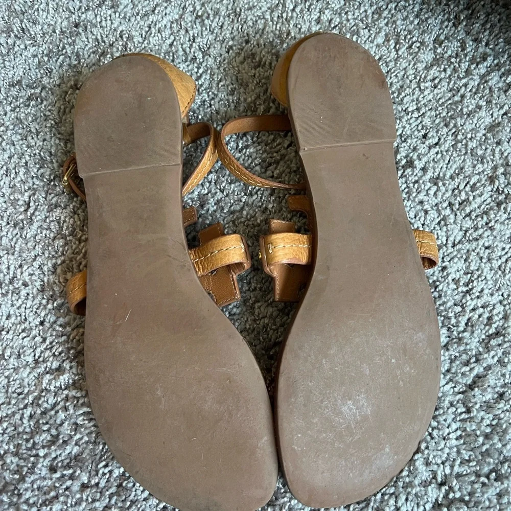 Tory Burch Tan Leather Miller Logo Thong Sandals